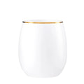 12oz Stemless Plastic Disposable Wine Goblet  White / Gold Rim 6 Pack