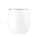 12oz Stemless Plastic Wine Goblet White / Silver Rim 6 Pack