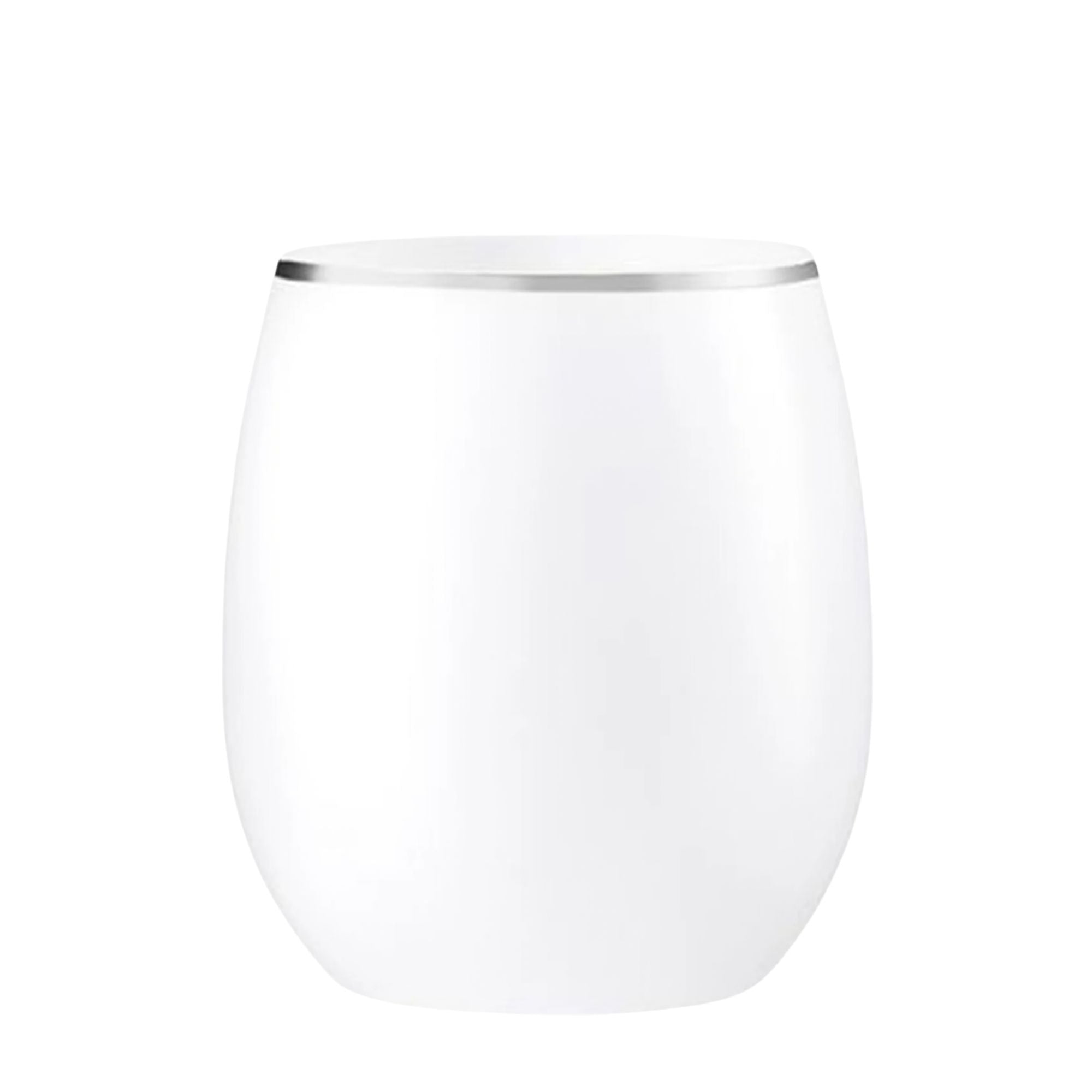 12oz Stemless Plastic Wine Goblet White / Silver Rim 6 Pack