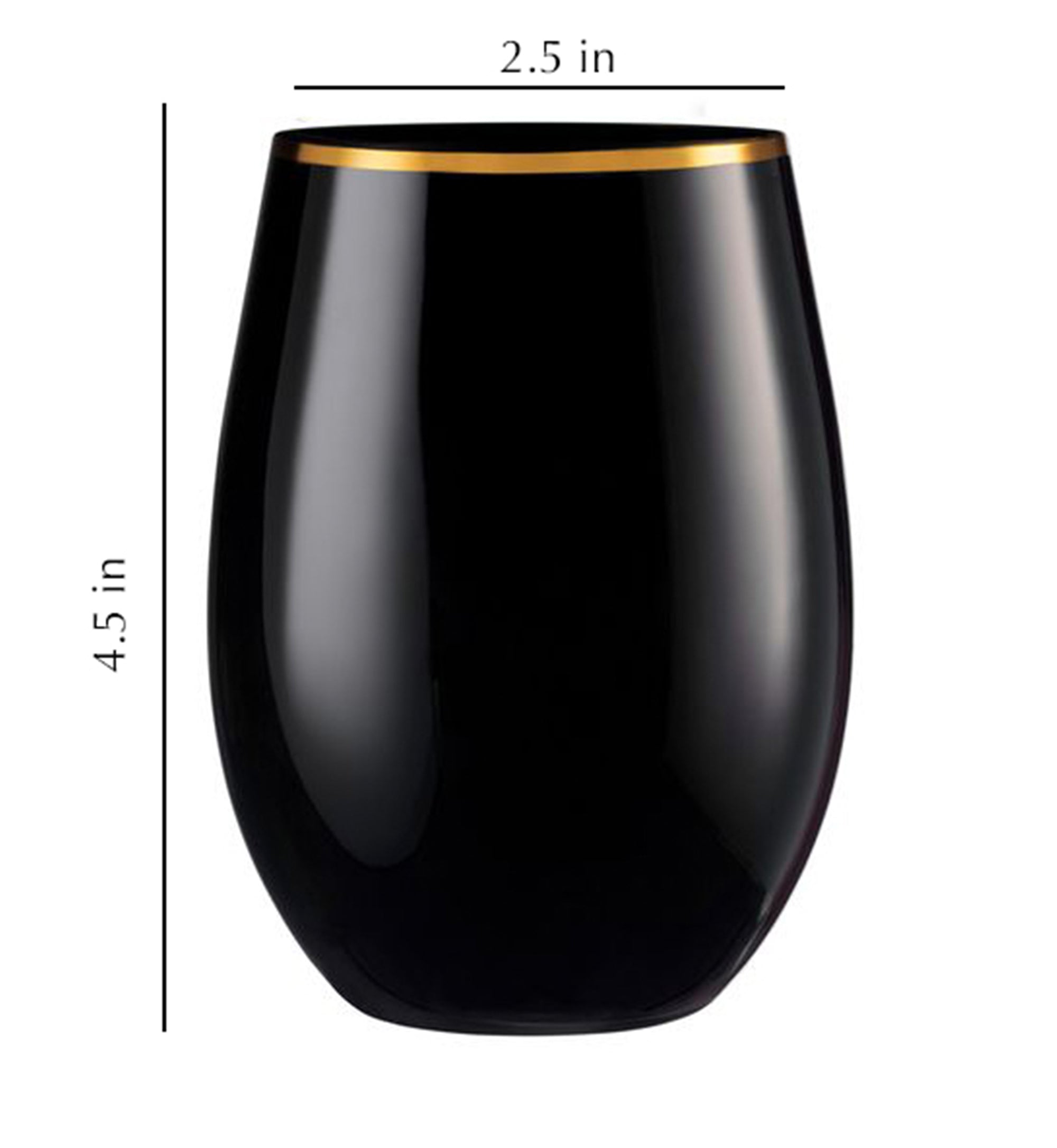 Elegant Black & Silver Rimmed 16oz Stemless Goblets