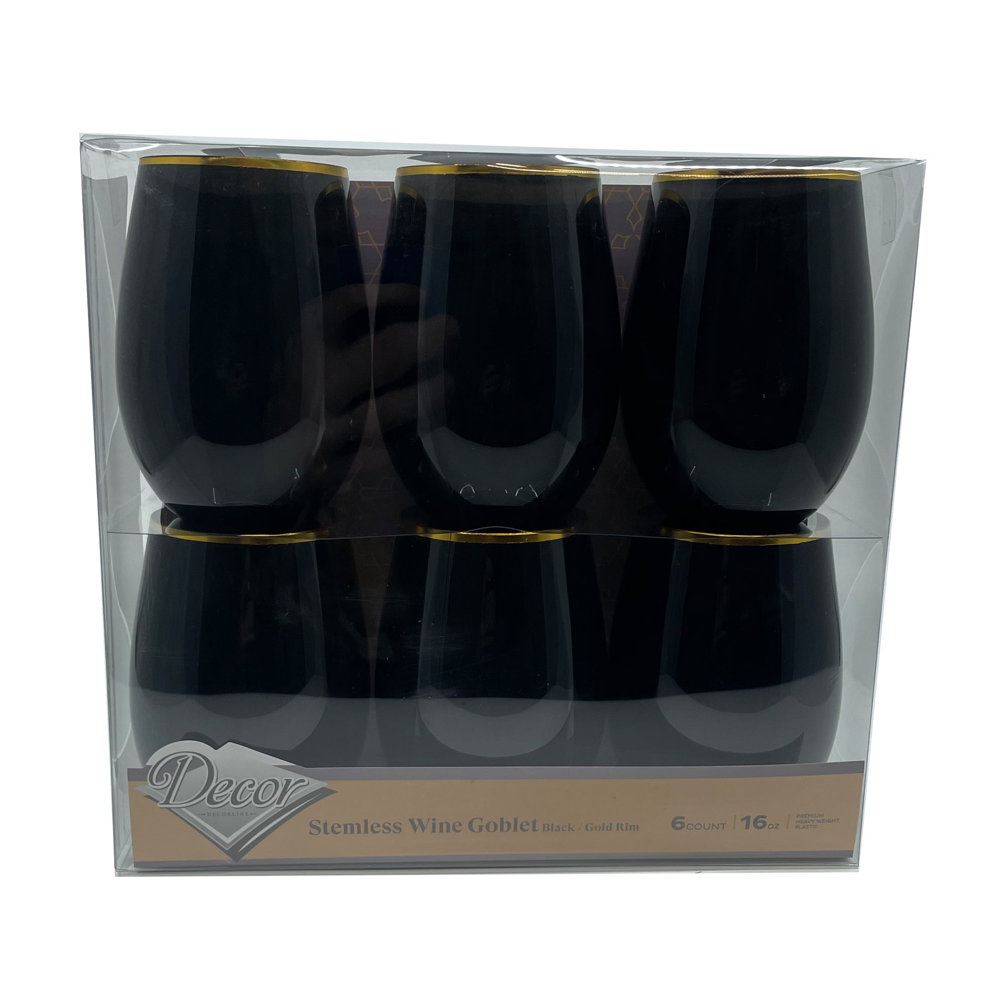 Elegant Black & Silver Rimmed 16oz Stemless Goblets