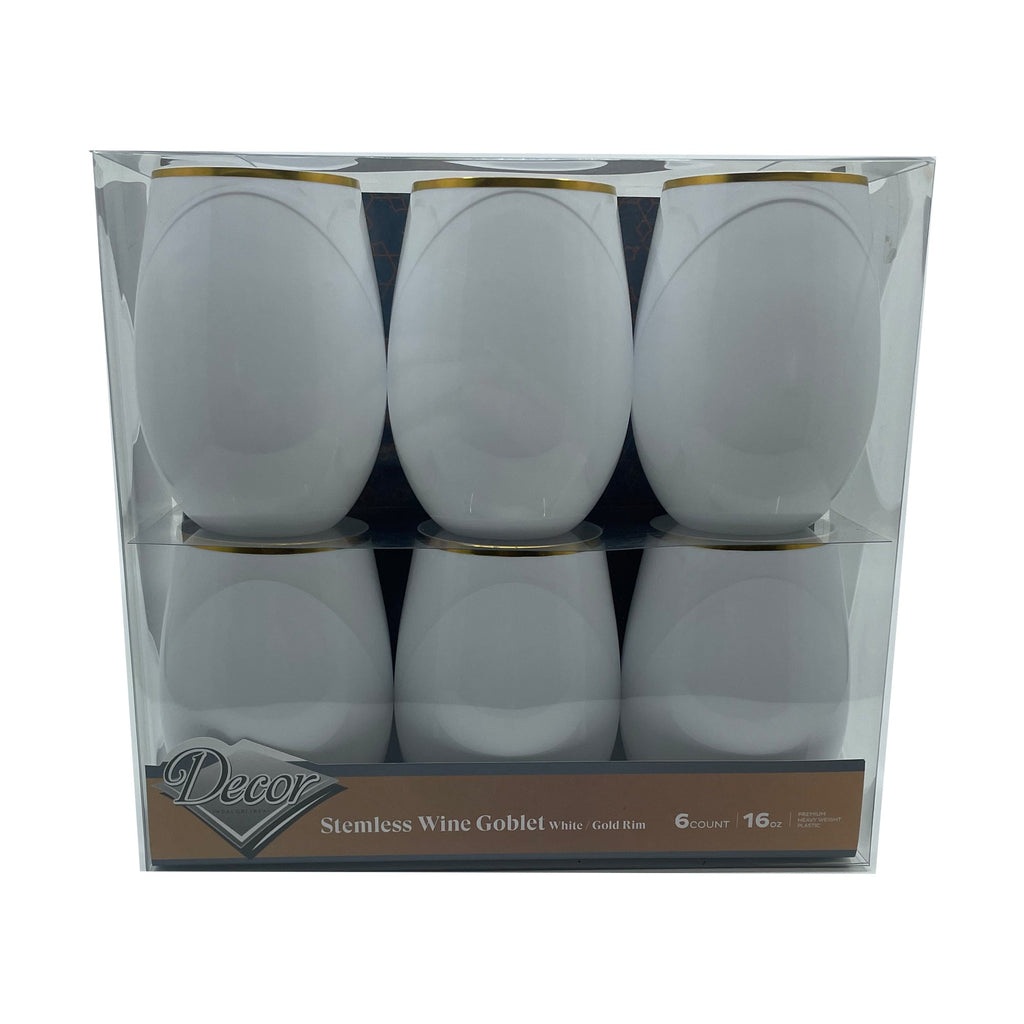 16oz Black Stemless Wine Goblets – Silver Rim 6-Pack Set