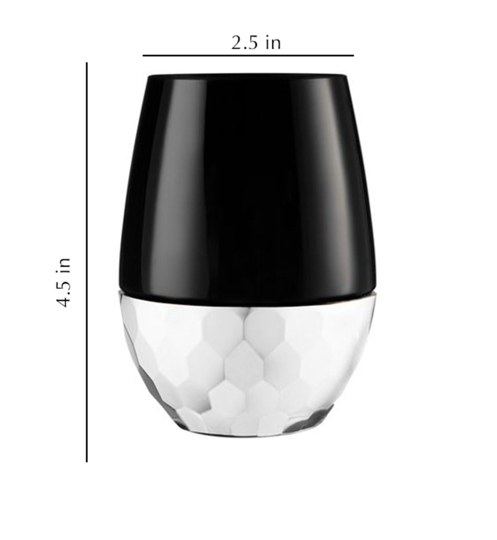 16oz Stemless Plastic Wine Goblet Black / Silver Bottom 6 Pack