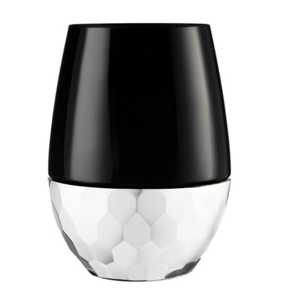16oz Stemless Plastic Wine Goblet Black / Silver Bottom 6 Pack