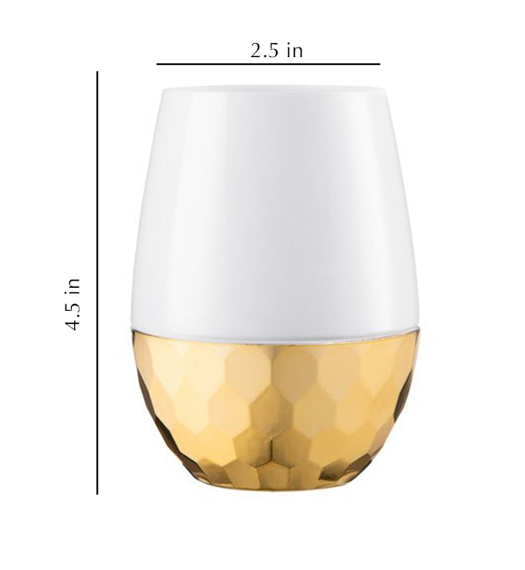 16oz Stemless Plastic Wine Goblet White / Gold Bottom 6 Pack