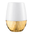 16oz Stemless Plastic Wine Goblet White / Gold Bottom 6 Pack