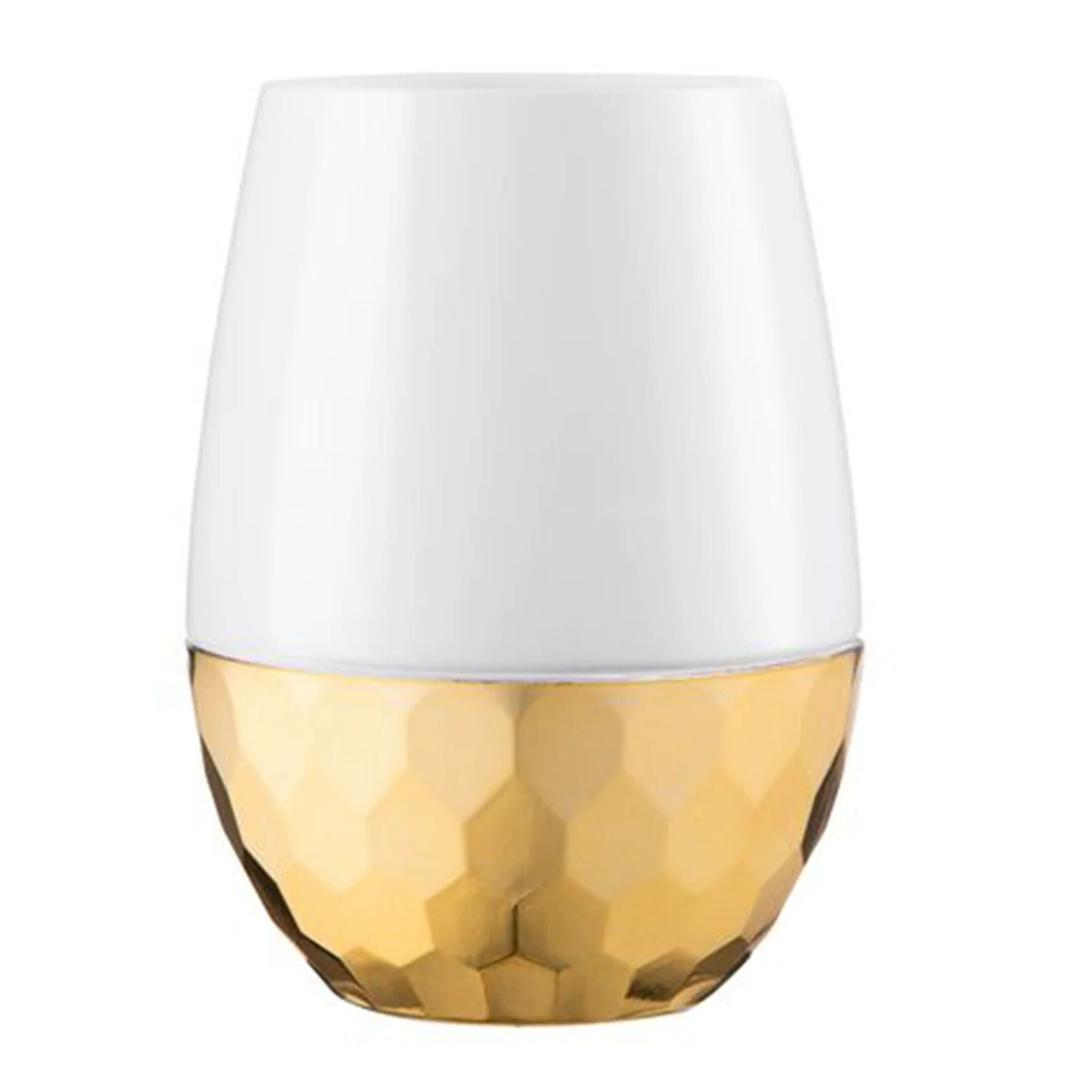16oz Stemless Plastic Wine Goblet White / Gold Bottom 6 Pack