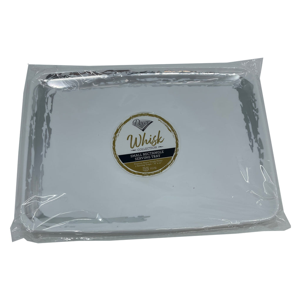 Whisk 8"x11" White Rectangle Serving Plastic Tray Silver Accent-