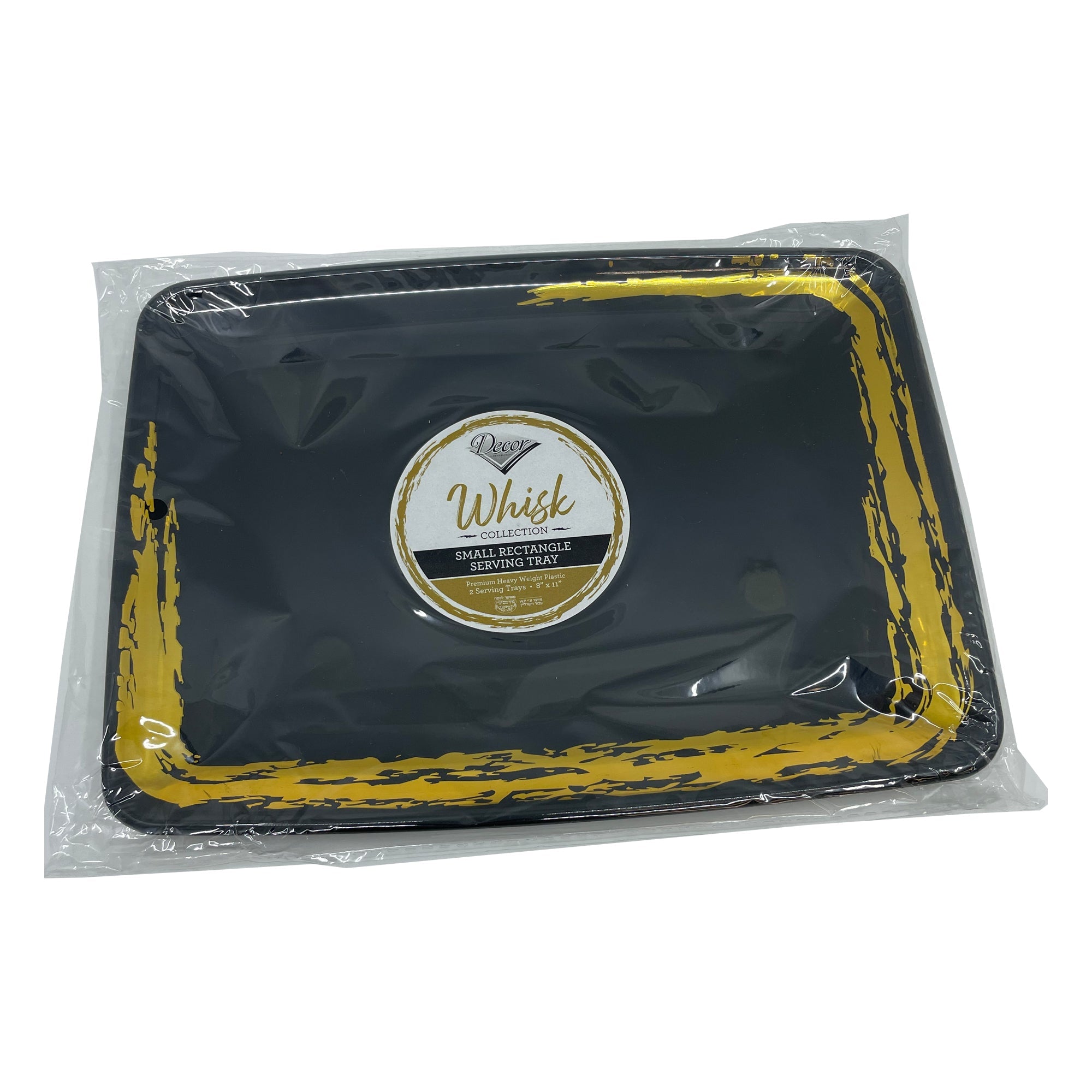 Whisk 8" x 11" Black Gold Accent Rectangle Serving Plastic Disposable Tray 2 Pack