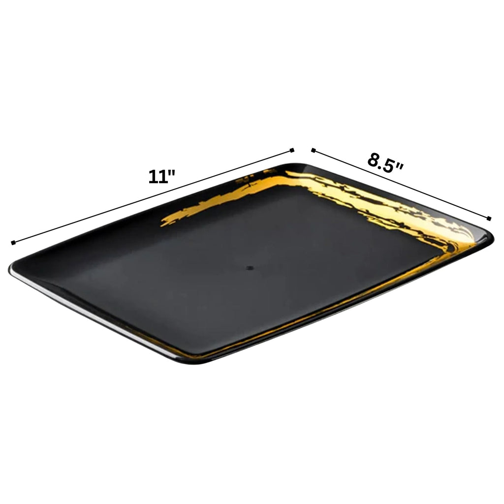 Whisk 8" x 11" Black Gold Accent Rectangle Serving Plastic Disposable Tray 2 Pack