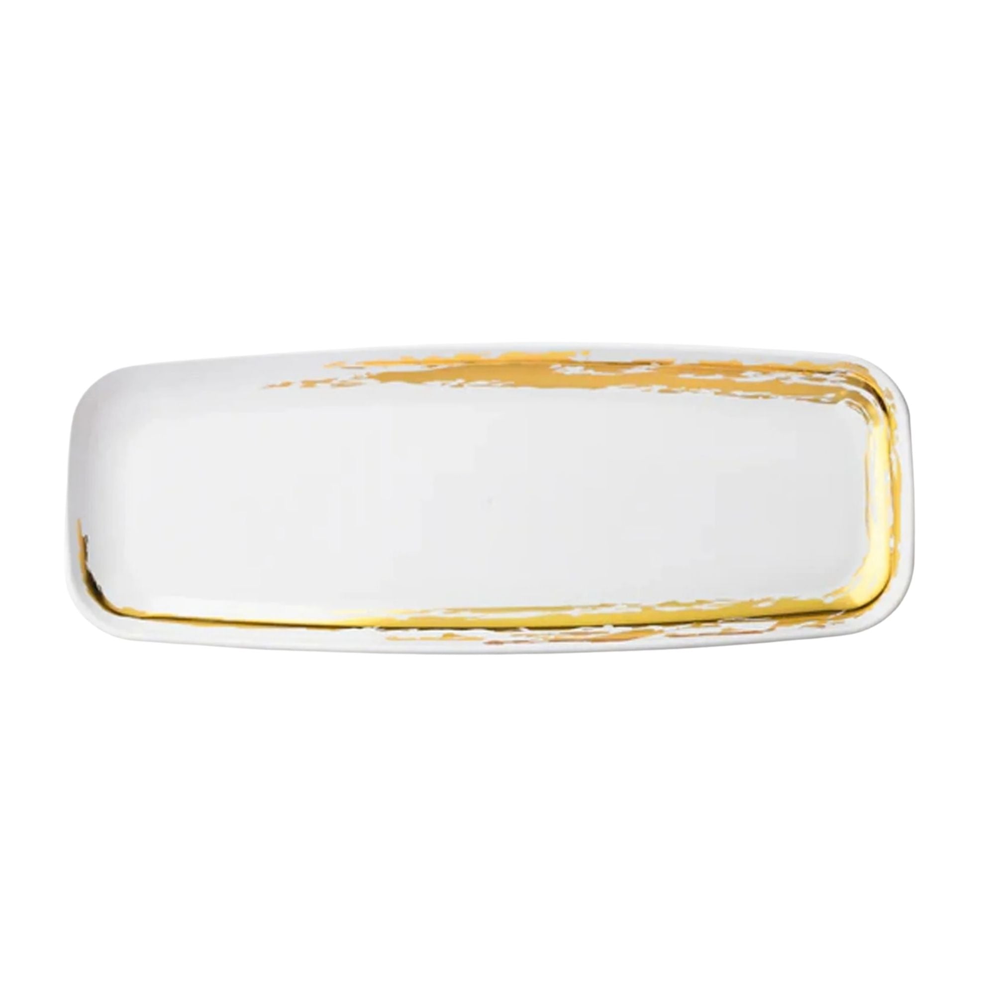 Whisk 6.5"x17.5" White Gold Accent Oval Serving Disposable Plastic Tray 2 Pack