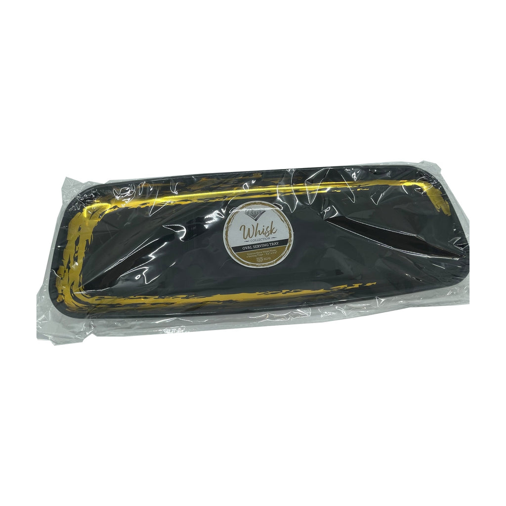 Whisk 6.5"x17.5" Black Oval Serving Disposable Plastic Tray 2 Pack