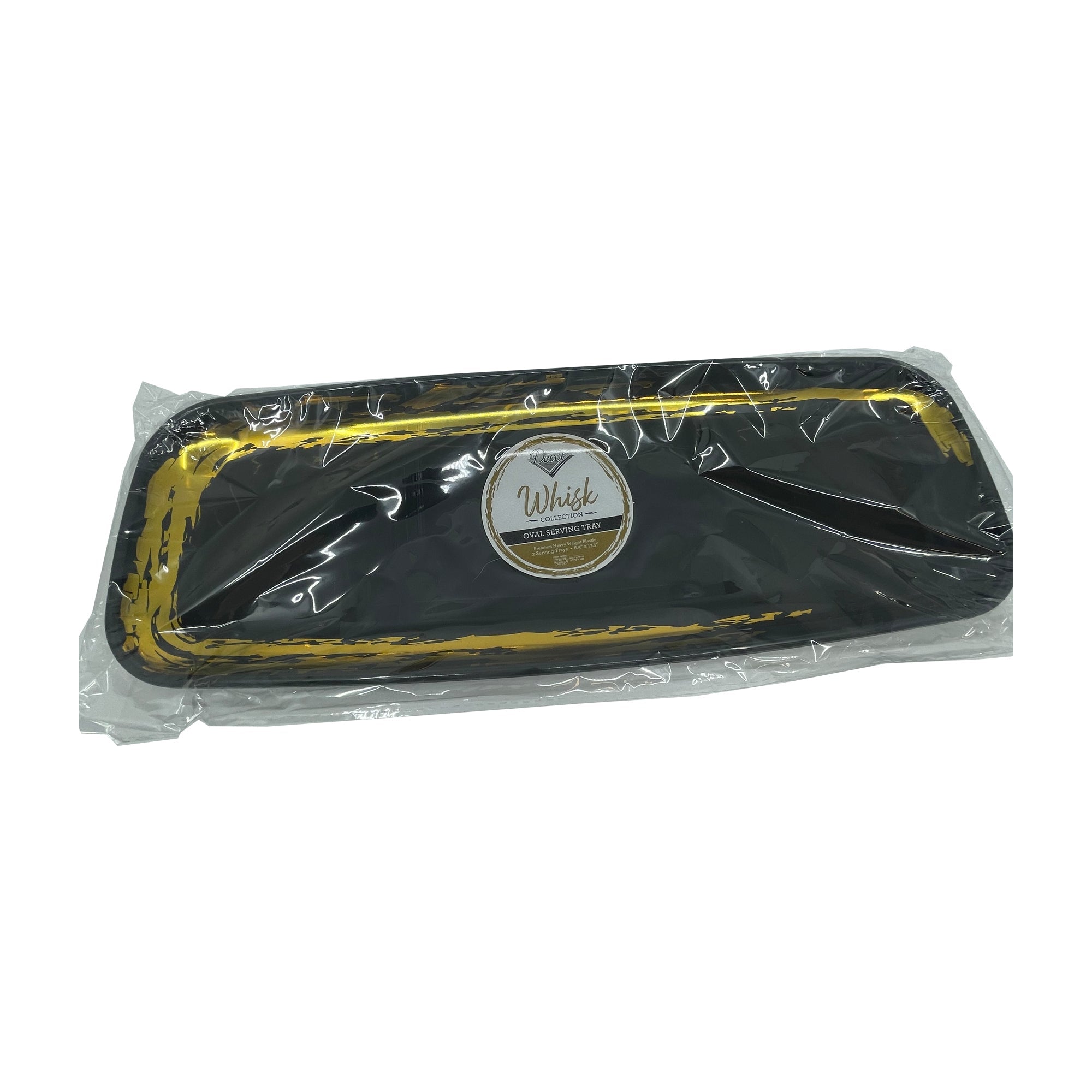 Whisk 6.5"x17.5" Black Oval Serving Disposable Plastic Tray 2 Pack