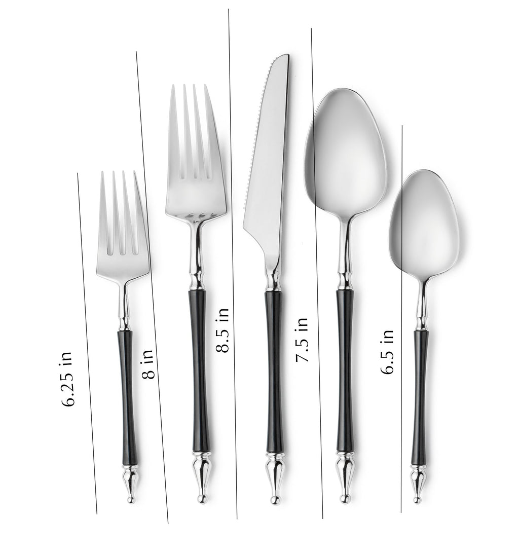 Sophisticated Cutlery Black/Silver Top Disposable Plastic 40 pack