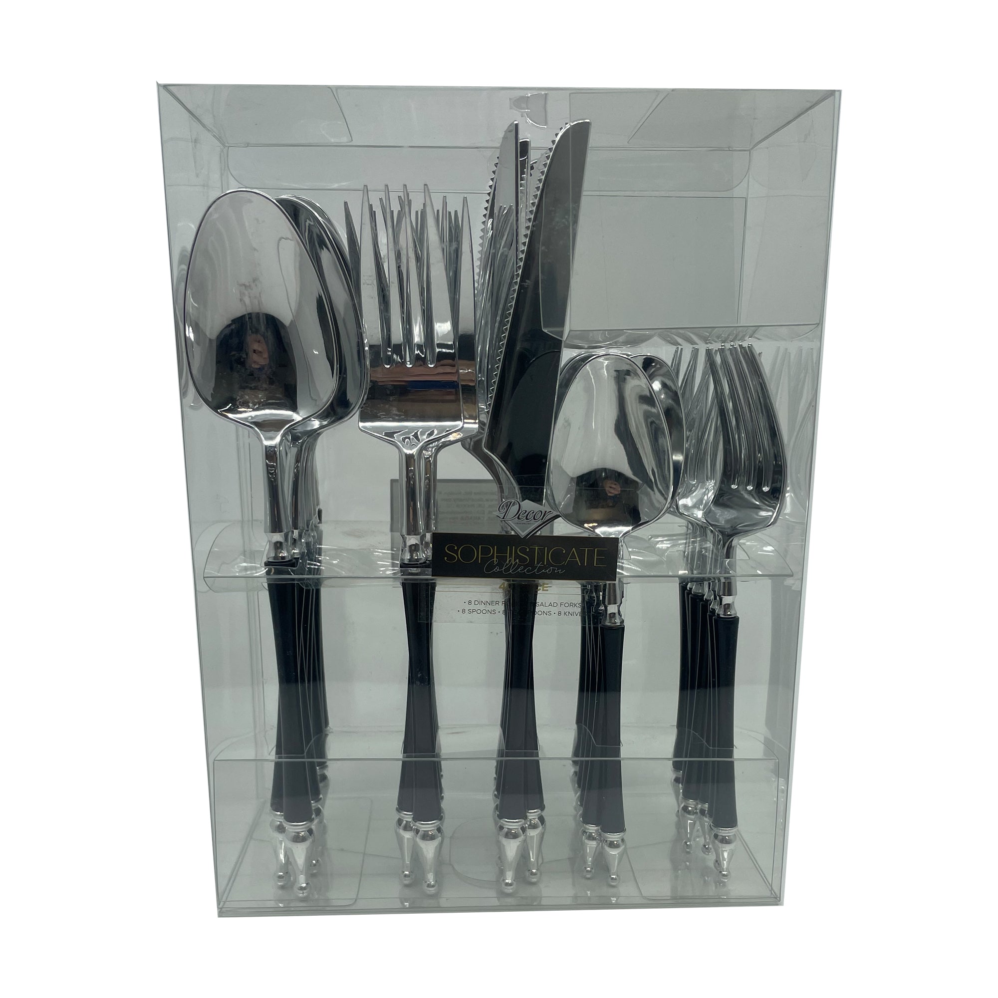 Sophisticated Cutlery Black/Silver Top Disposable Plastic 40 pack