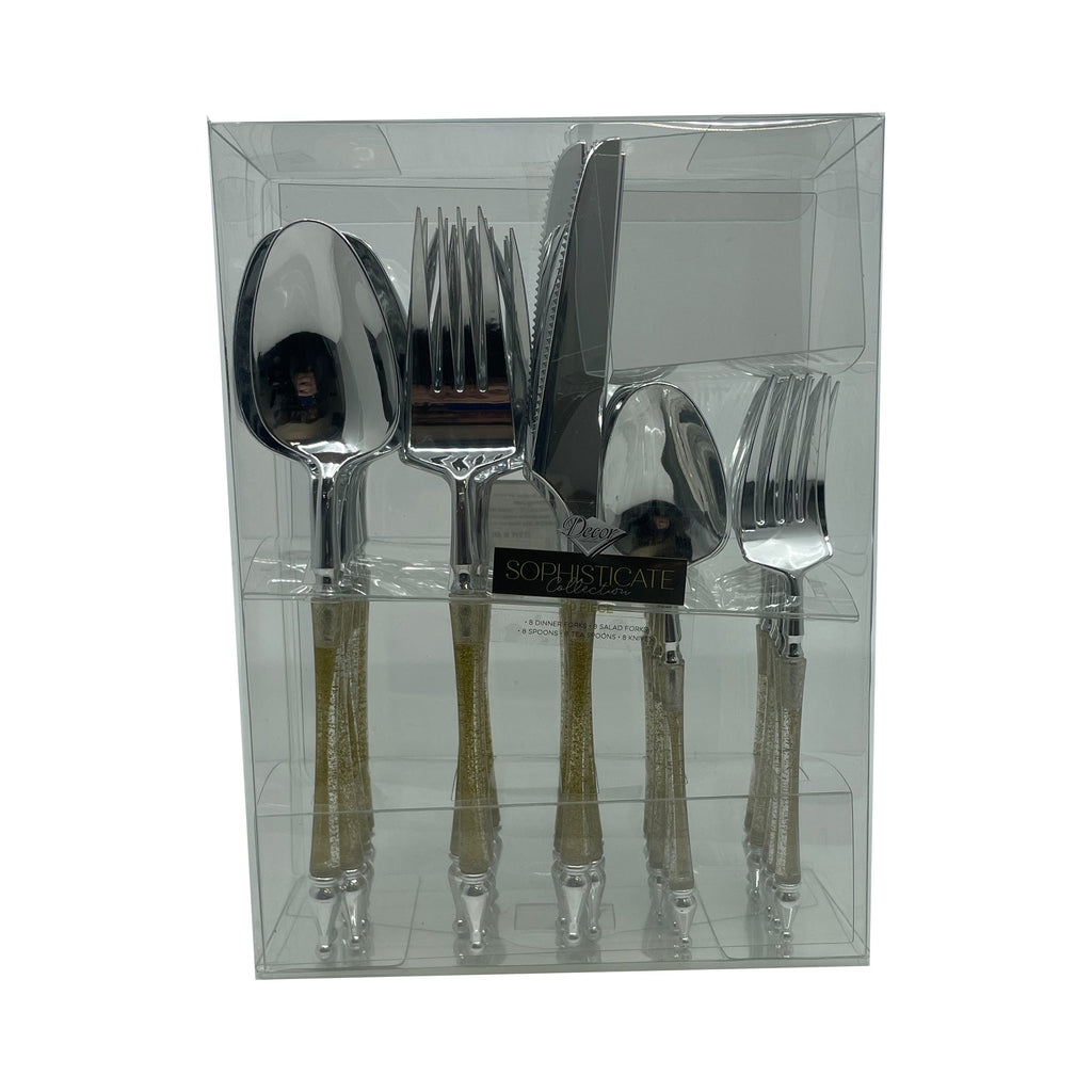 Sophisticated Cutlery Glitter Gold/Silver Disposable Plastic 40 pack