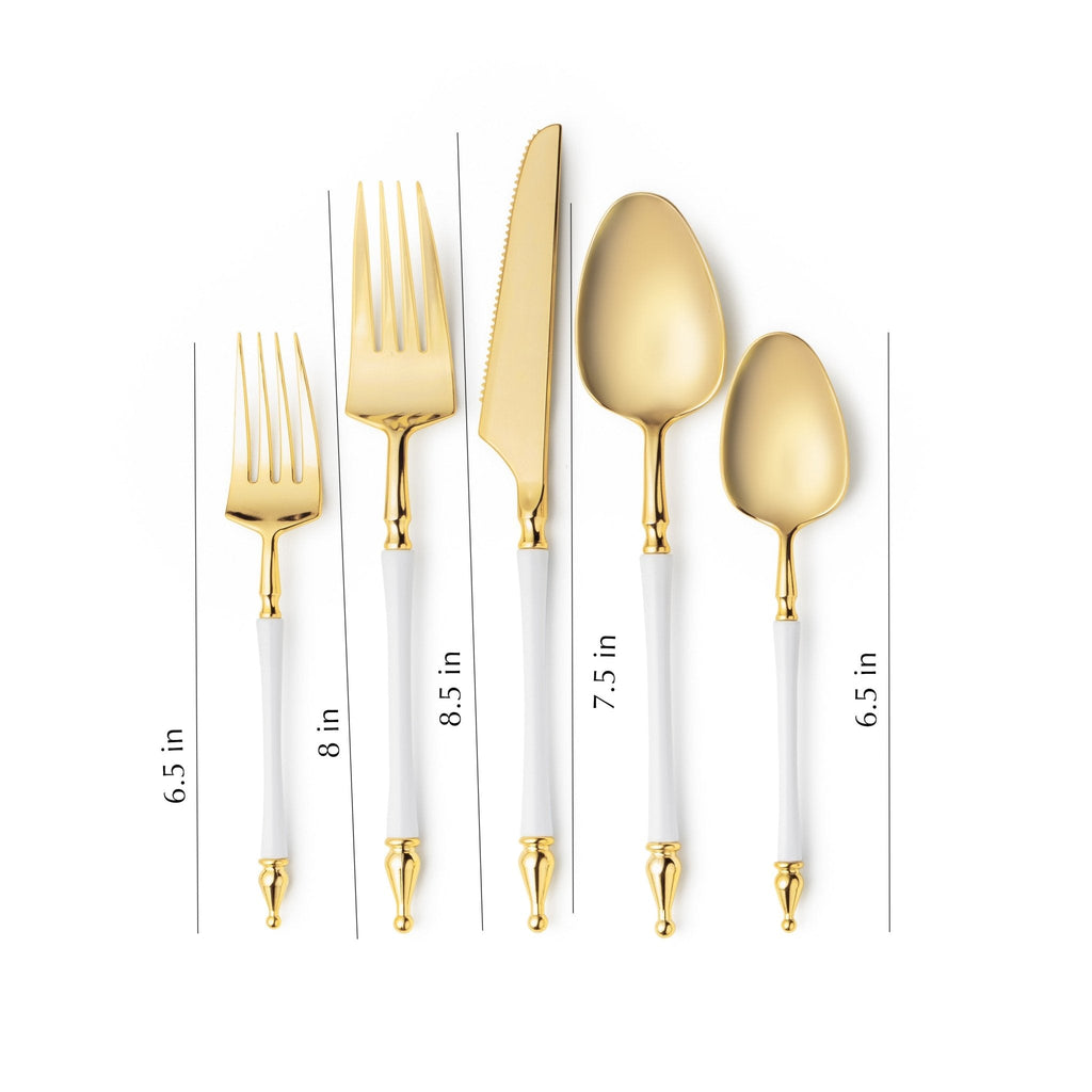 Sophisticated White | Gold Cutlery Disposable Plastic 40 Pack