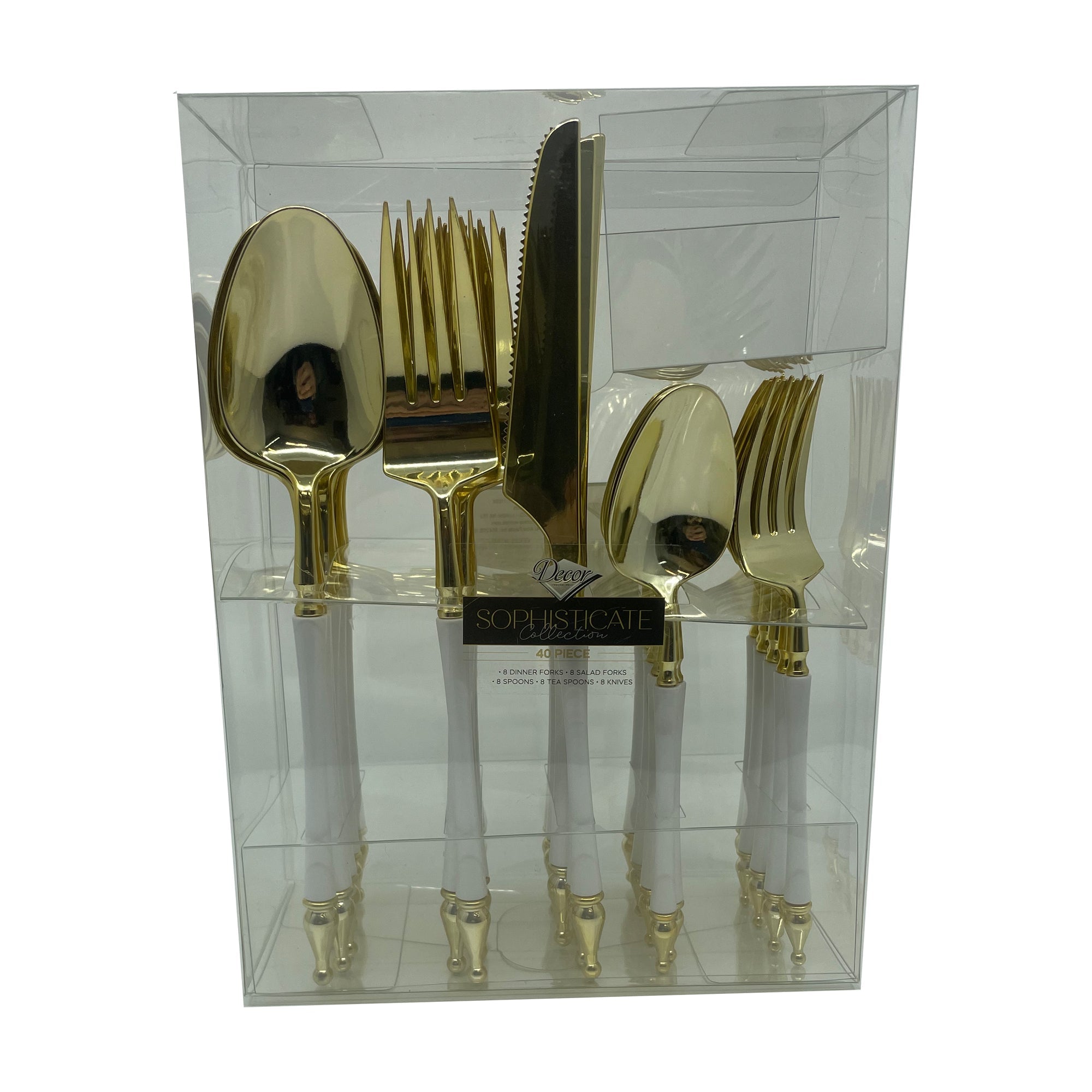 Sophisticated White | Gold Cutlery Disposable Plastic 40 Pack