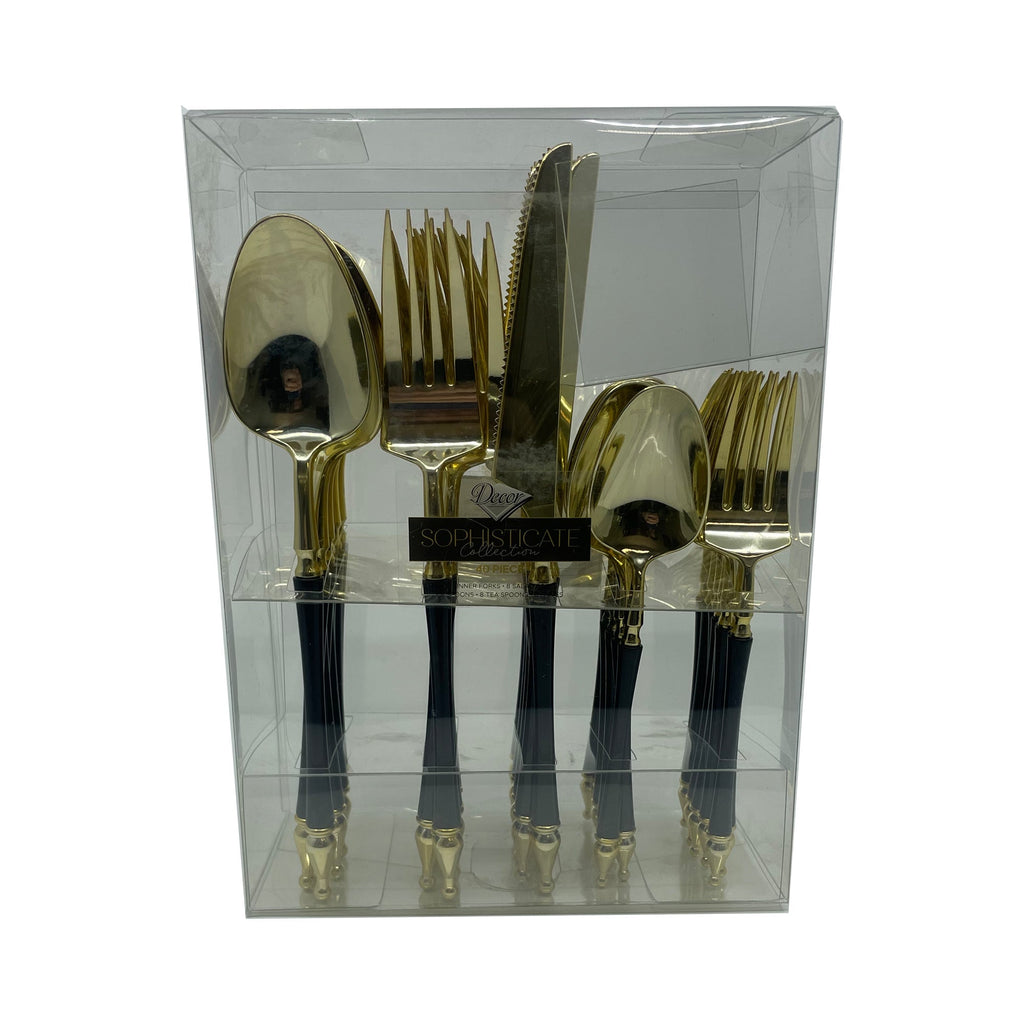 Sophisticated Cutlery Black/Gold Top Disposable Plastic 40 pack