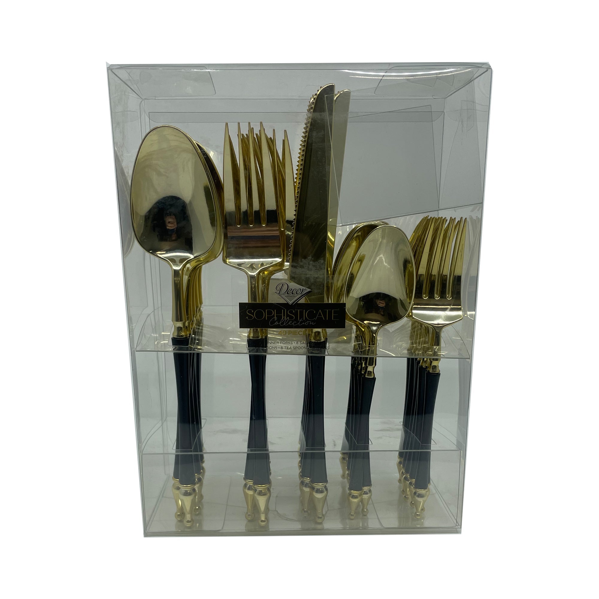 Sophisticated Cutlery Black/Gold Top Disposable Plastic 40 pack