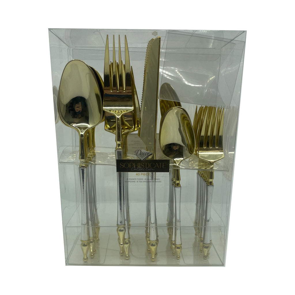 Sophisticated Cutlery Silver/Gold Disposable Plastic 40 Pack