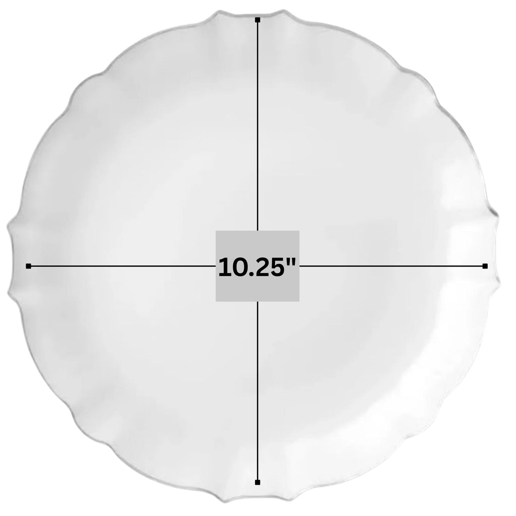 Luxe 10.25" White With Silver Rim Plastic Disposable Dinner Plates 10 Pack