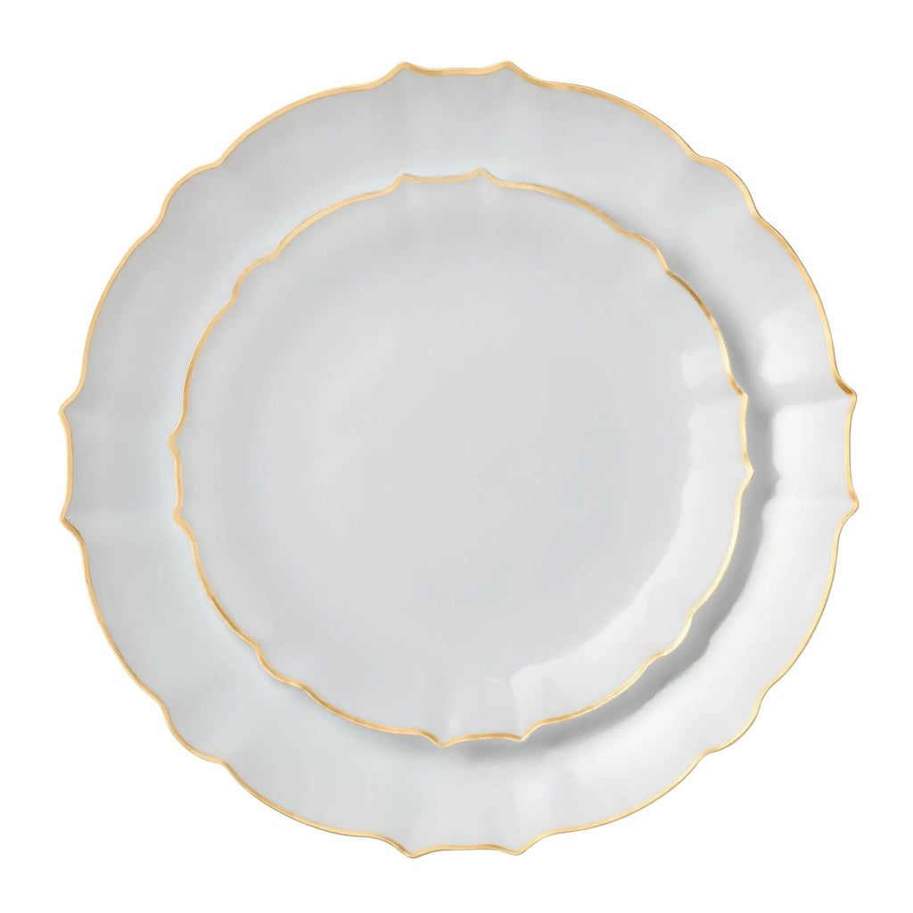 10.25"&7.5" White and Gold Round Disposable Plastic Plates COMBO Set-Luxe 32pc