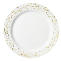 Pebbled 10" White & Gold Plastic Disposable Dinner Plate 10 Pcs