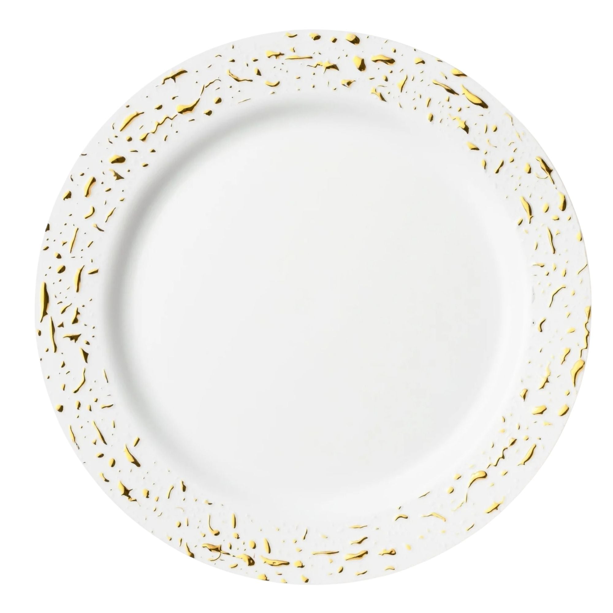 Pebbled 10" White & Gold Plastic Disposable Dinner Plate 10 Pcs