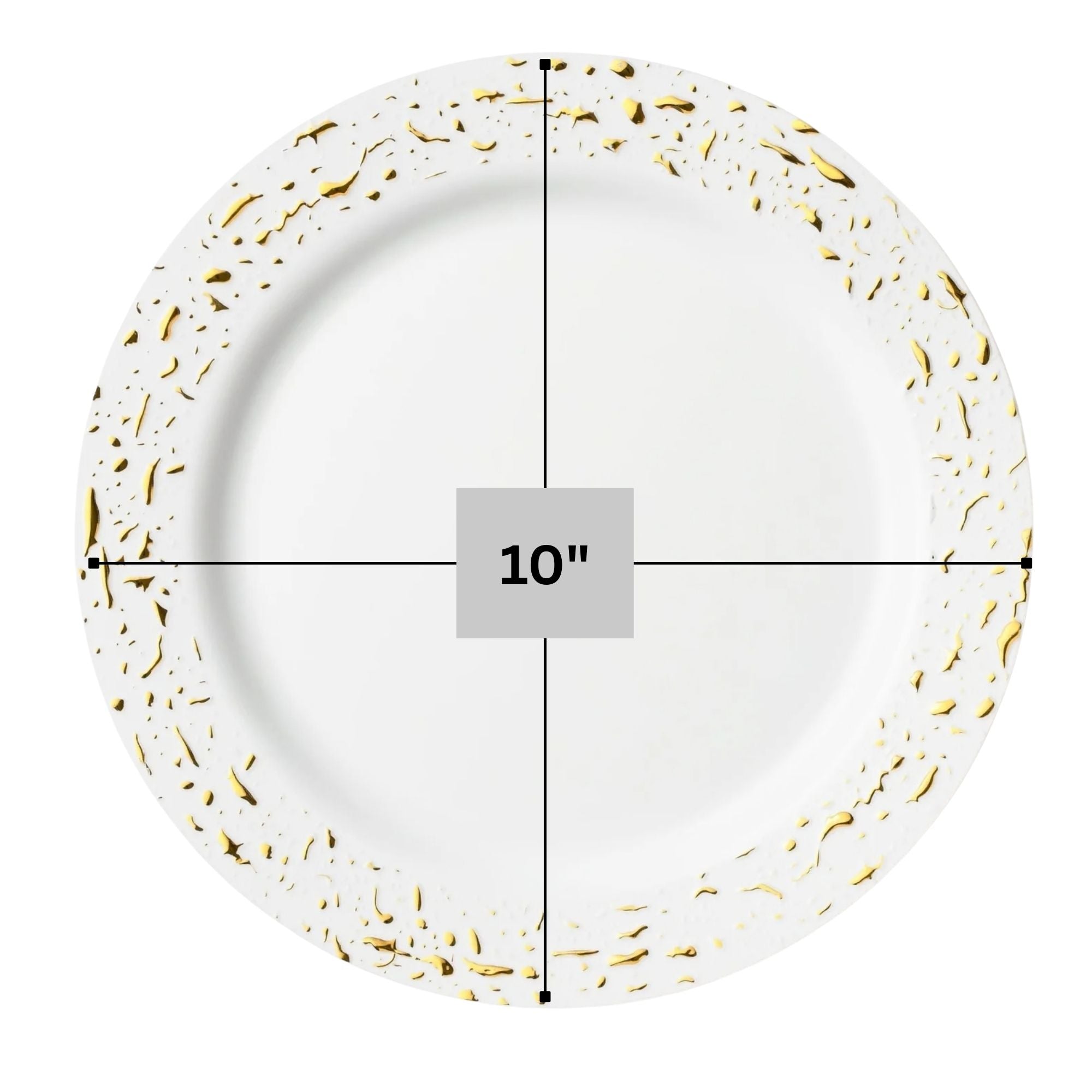 Pebbled 10" White & Gold Plastic Disposable Dinner Plate 10 Pcs