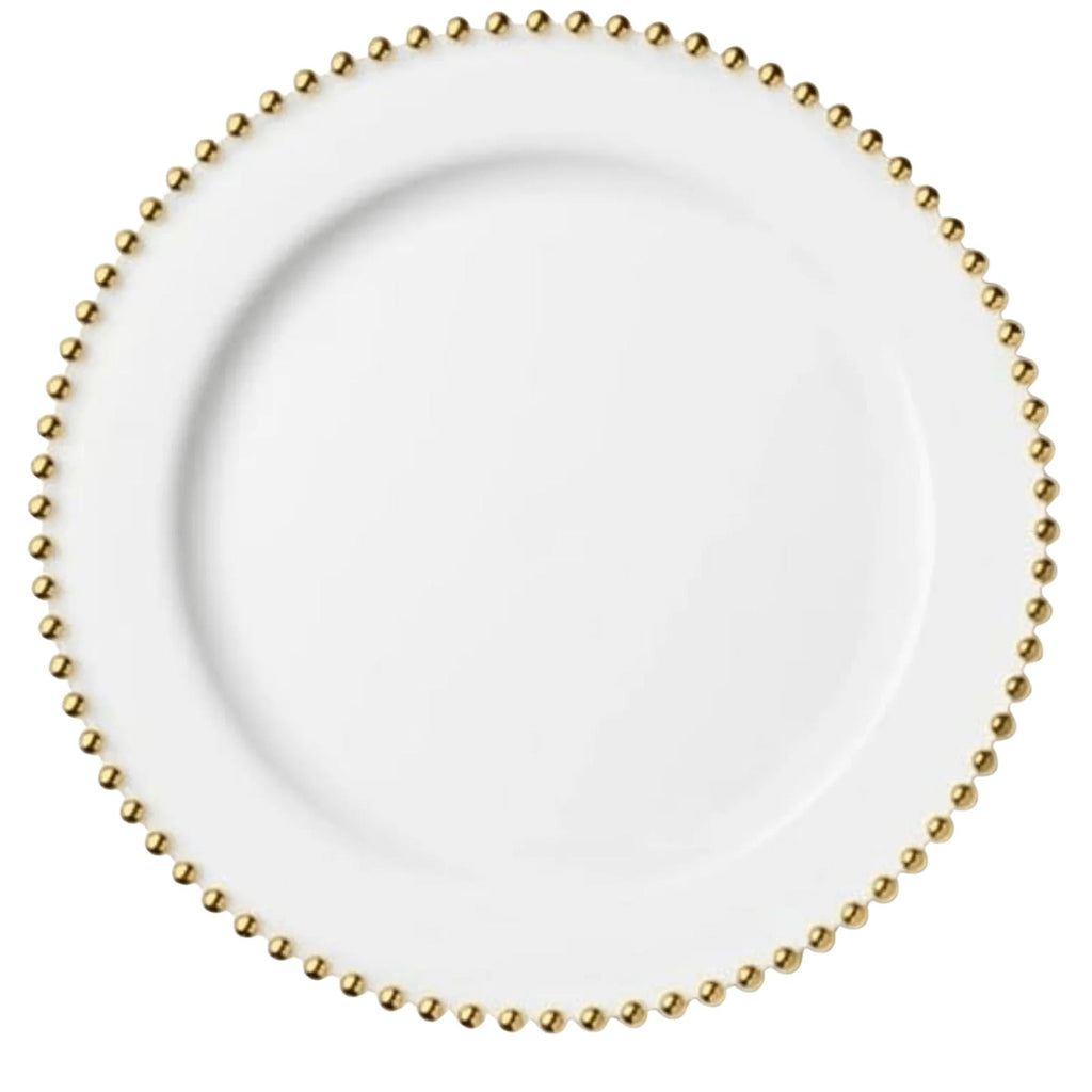 Beaded 10.25" White & Gold  EXTRA HEAVY Weight Plastic Dinner Plates