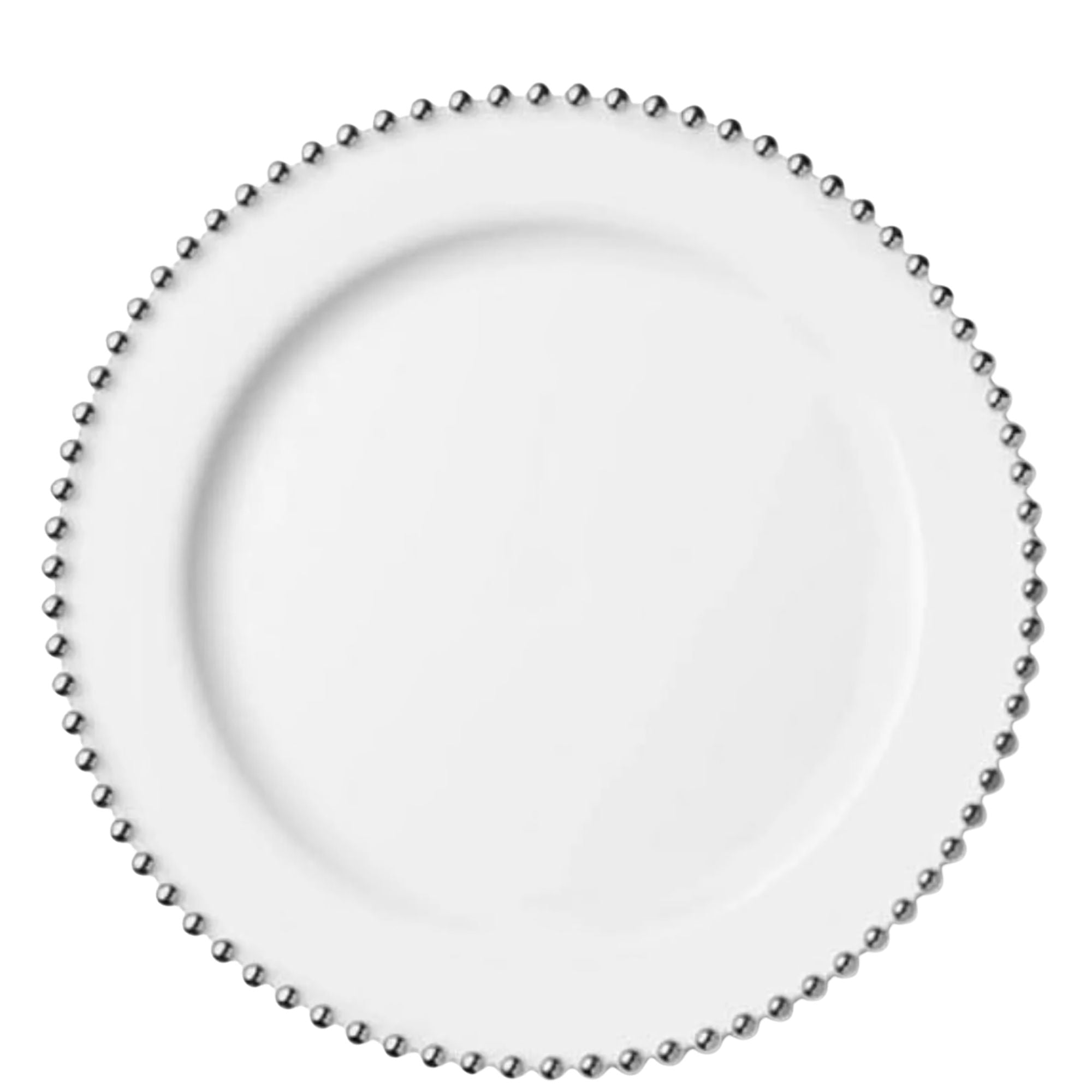 Beaded 10.25" White & Silver EXTRA Heavy weight Plastic Dinner Plates