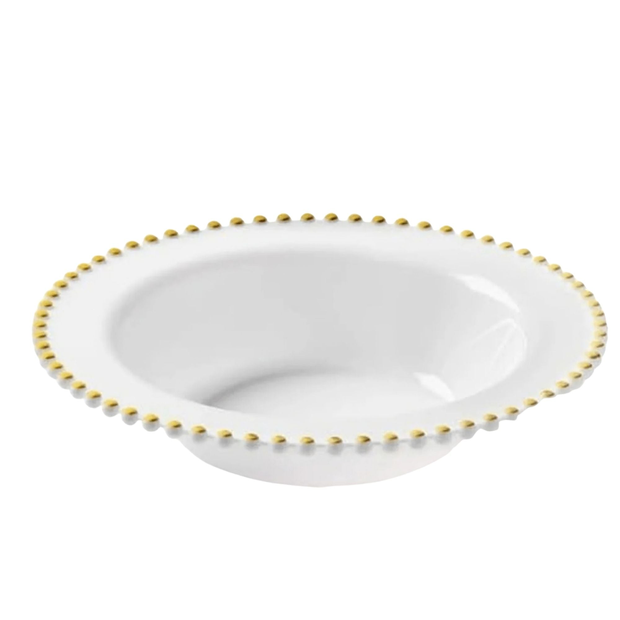 Beaded 14oz White & Gold EXTRA HEAVY weight Plastic Bowl
