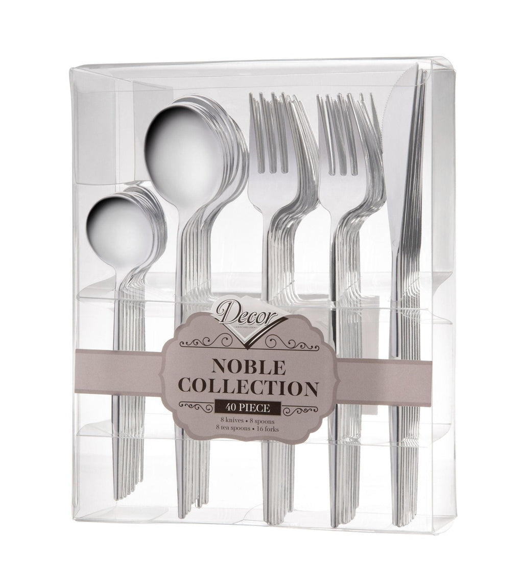 Noble Shiny Silver  Cutlery Set Plastic 40 Pack