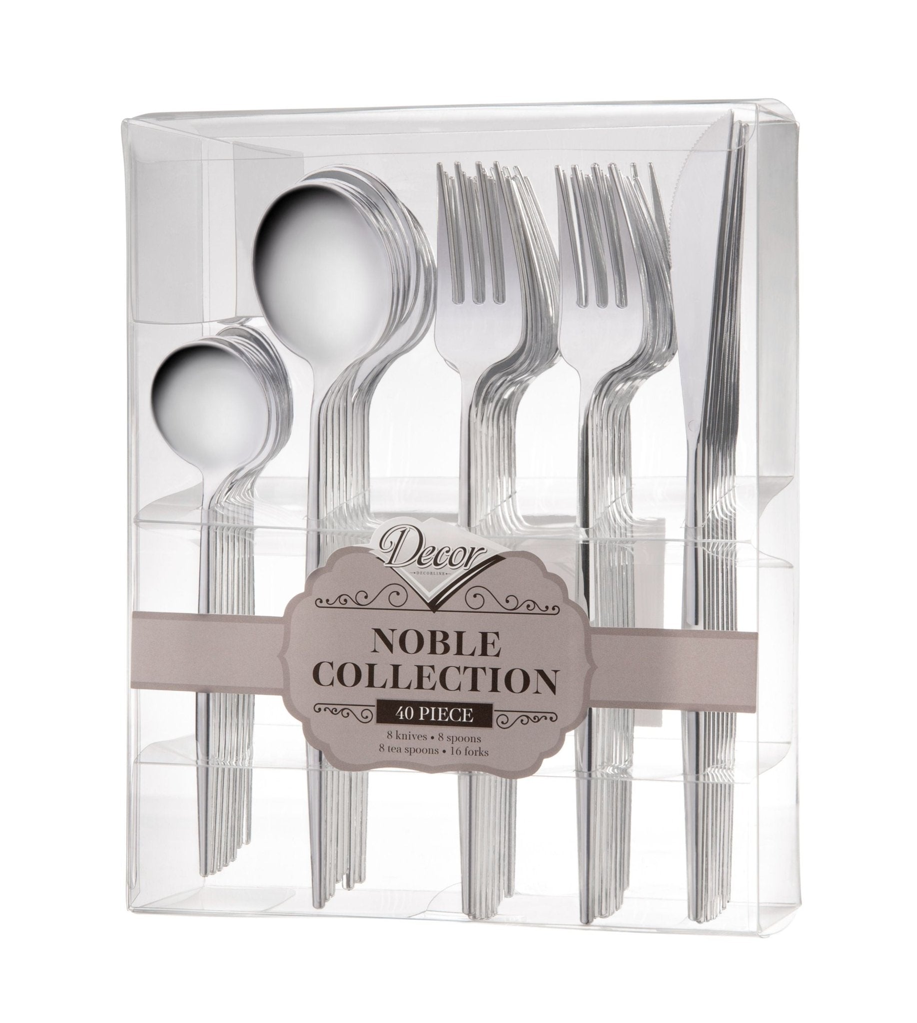 Noble Shiny Silver  Cutlery Set Plastic 40 Pack