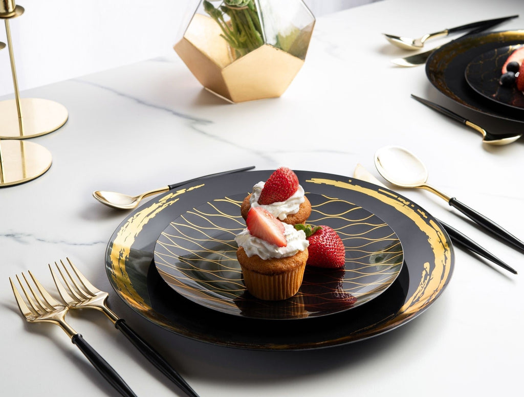 Noble Gold Top/Black Bottom Plastic  Cutlery Set 40 Pack