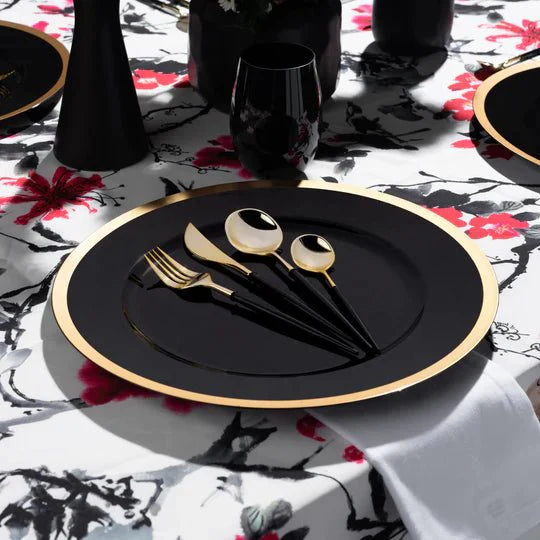 Noble Gold Top/Black Bottom Plastic  Cutlery Set 40 Pack