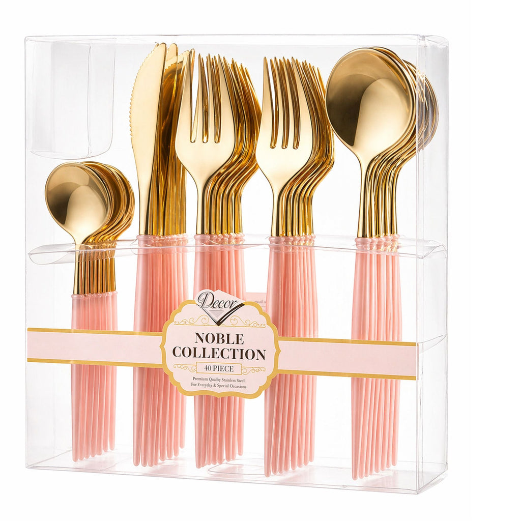 Noble Gold Top/Pink Bottom Plastic  Cutlery Set 40 Pack
