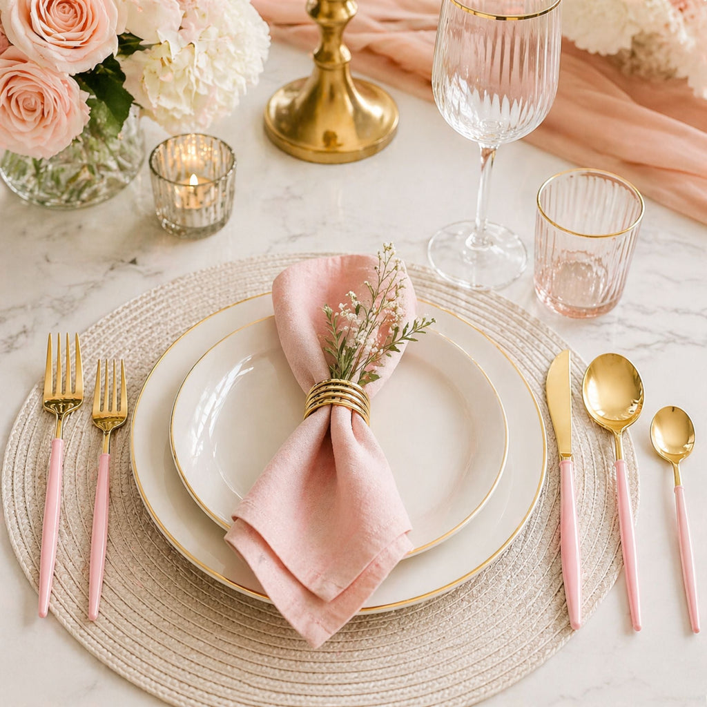 Noble Gold Top/Pink Bottom Plastic  Cutlery Set 40 Pack