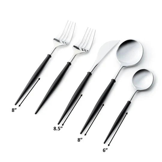 Noble Plastic Shiny Silver Top/Black Bottom Cutlery Set 40Pack