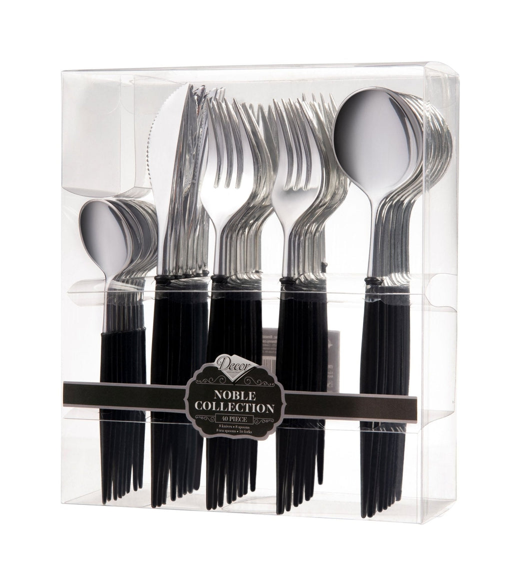 Noble Plastic Shiny Silver Top/Black Bottom Cutlery Set 40Pack