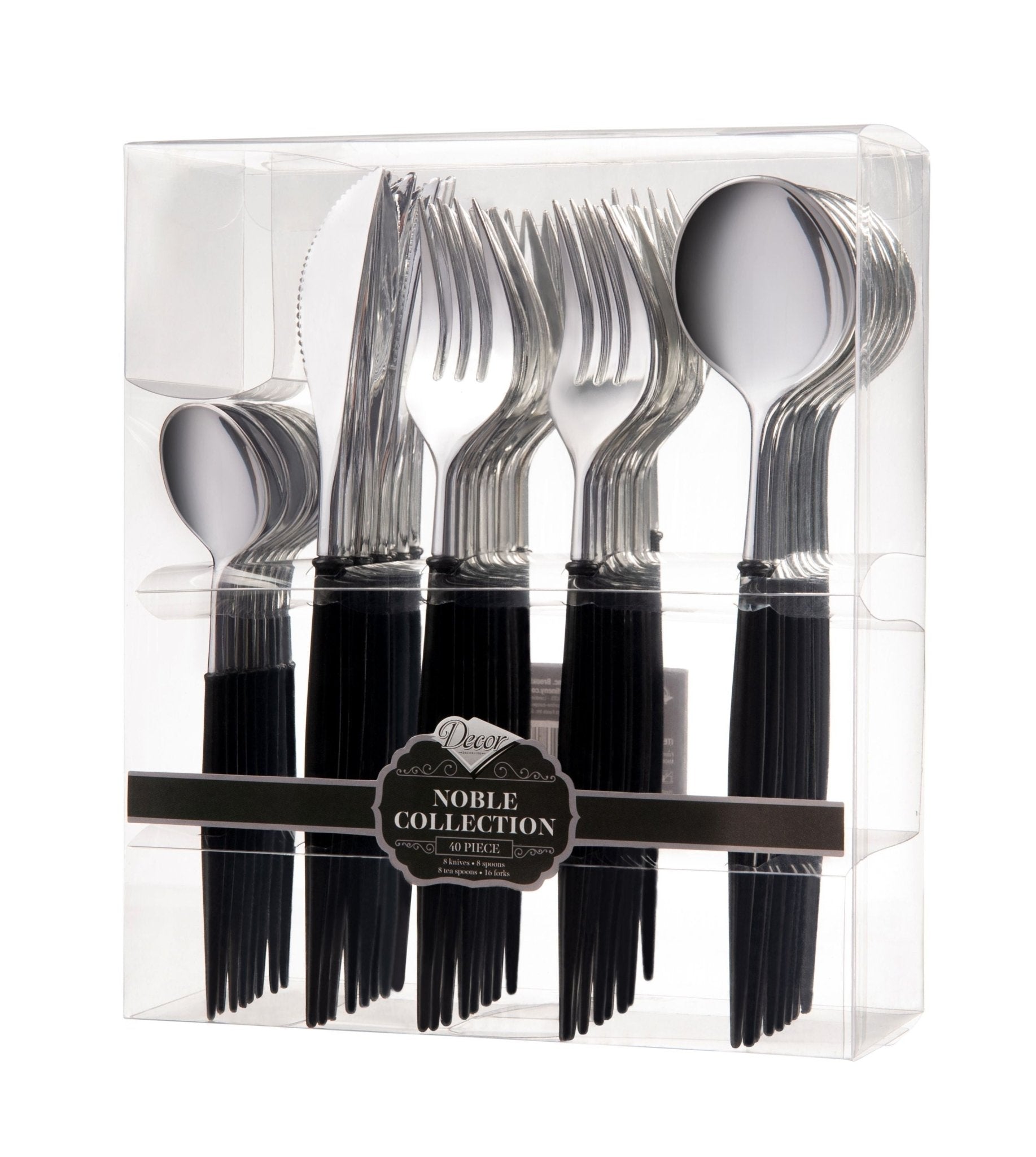 Noble Plastic Shiny Silver Top/Black Bottom Cutlery Set 40Pack