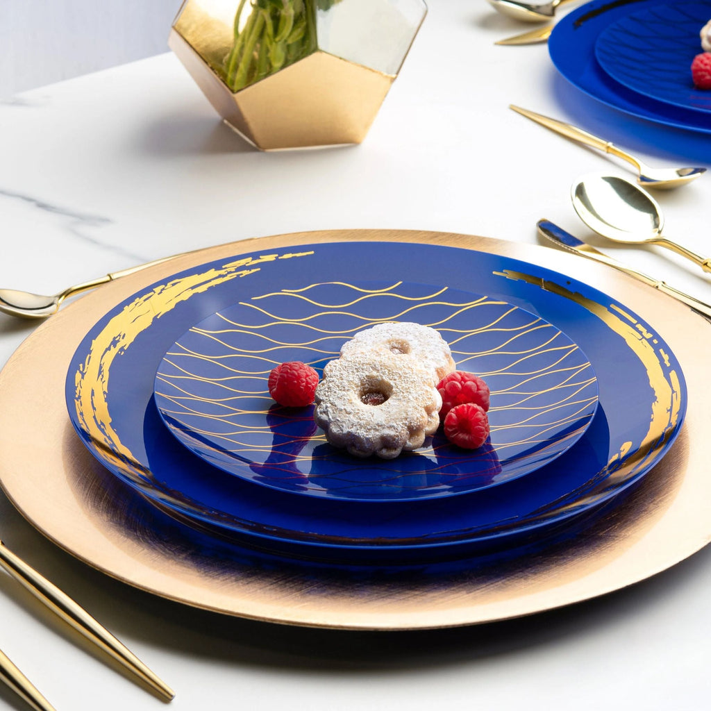 10.25" Blue & Gold Plastic Dinner Plates-Whisk -10 Pack
