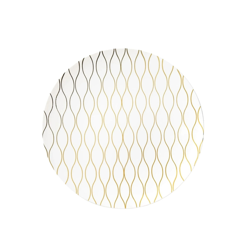 Whisk 7.5" White & Gold Disposable Plastic Appetizer/Dessert Plate 10 Pack