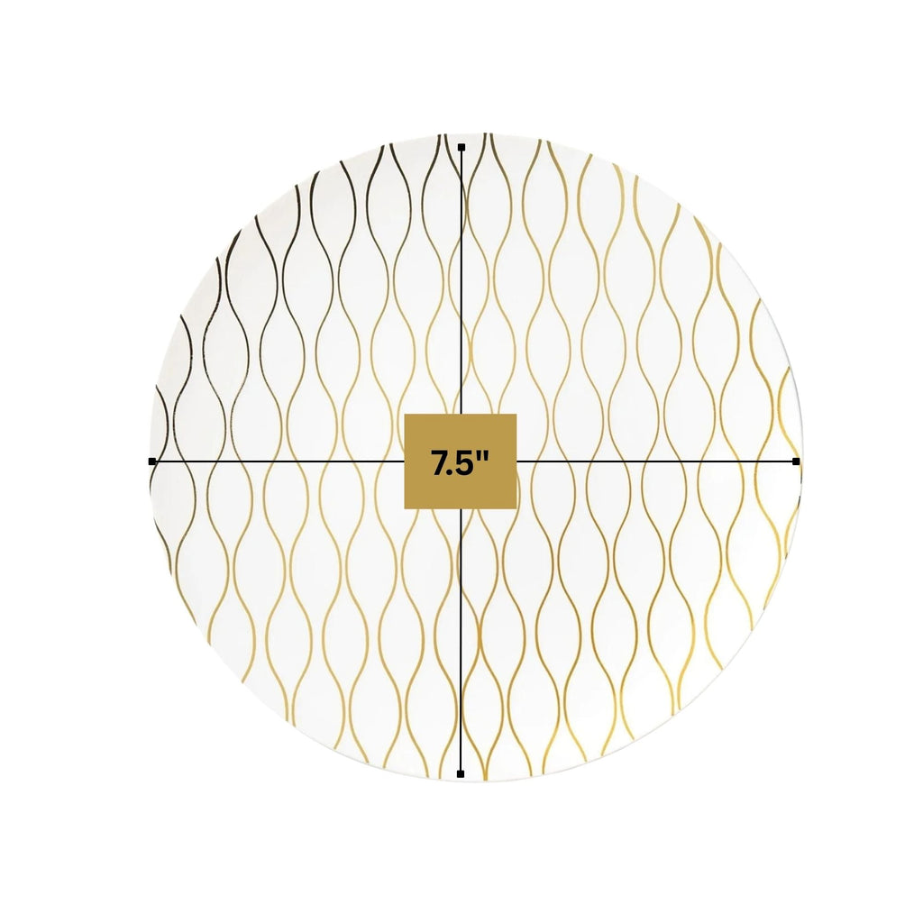 Whisk 7.5" White & Gold Disposable Plastic Appetizer/Dessert Plate 10 Pack