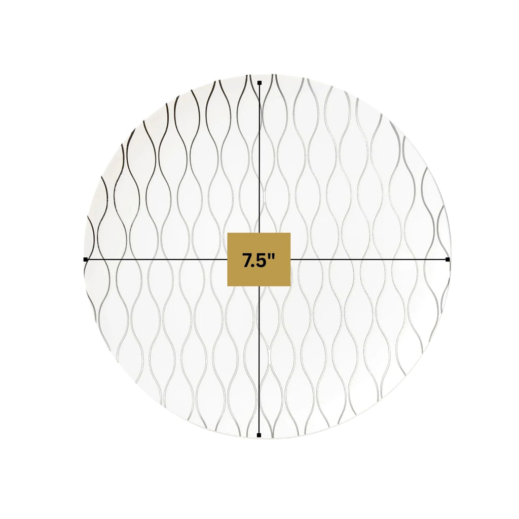 Whisk 7.5" White & Silver Plastic Appetizer/Dessert Plate 10 Pack