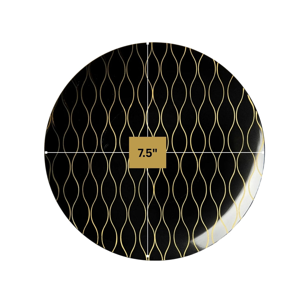Whisk 7.5" Black & Gold Plastic Appetizer/Dessert Plate 10 Pack