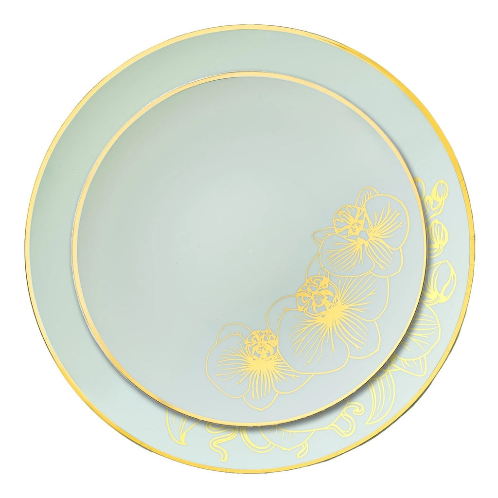 Orchid Antique 7.5" Turquoise & Gold Plastic Disposable Dessert Plates 10 Pack