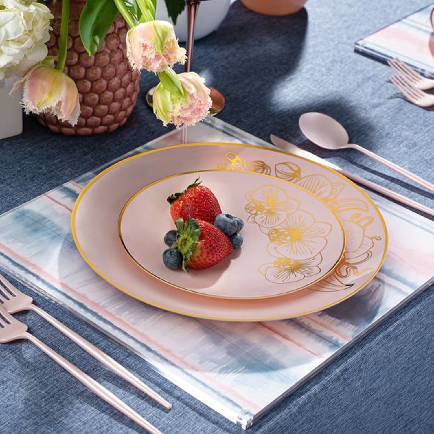 Orchid Antique 7.5" Turquoise & Gold Plastic Disposable Dessert Plates 10 Pack
