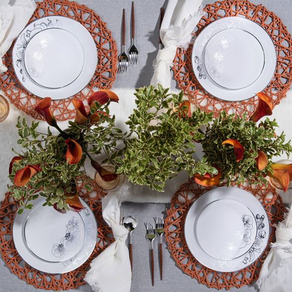 Orchid White 7.5" White & Silver Plastic Disposable Dessert Plate 10 Pack